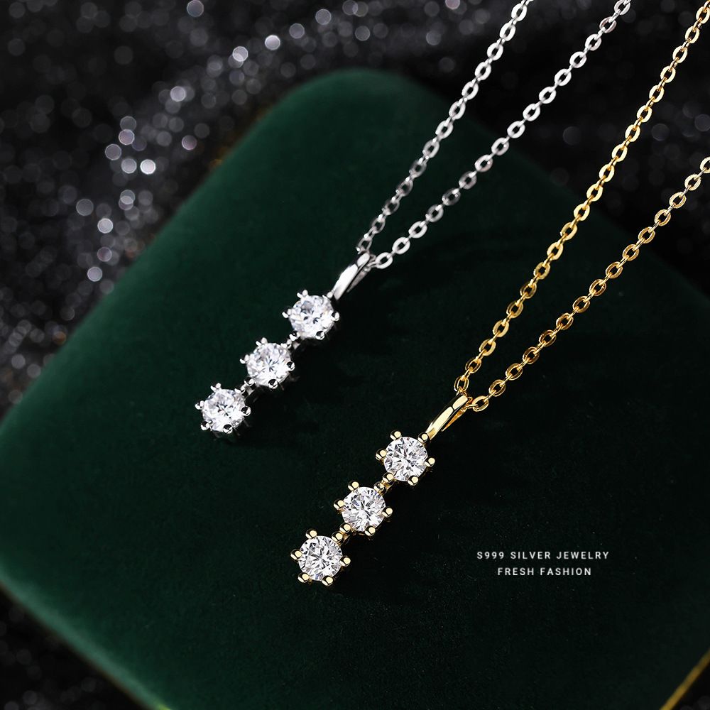 s999足银一字锆钻项链女轻奢高级感甜美气质设计感爆闪锆石锁骨链