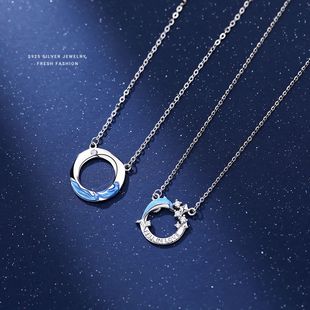 原创【海誓余生】情侣项链S925纯银莫比乌斯海豚锁骨链小众设计感