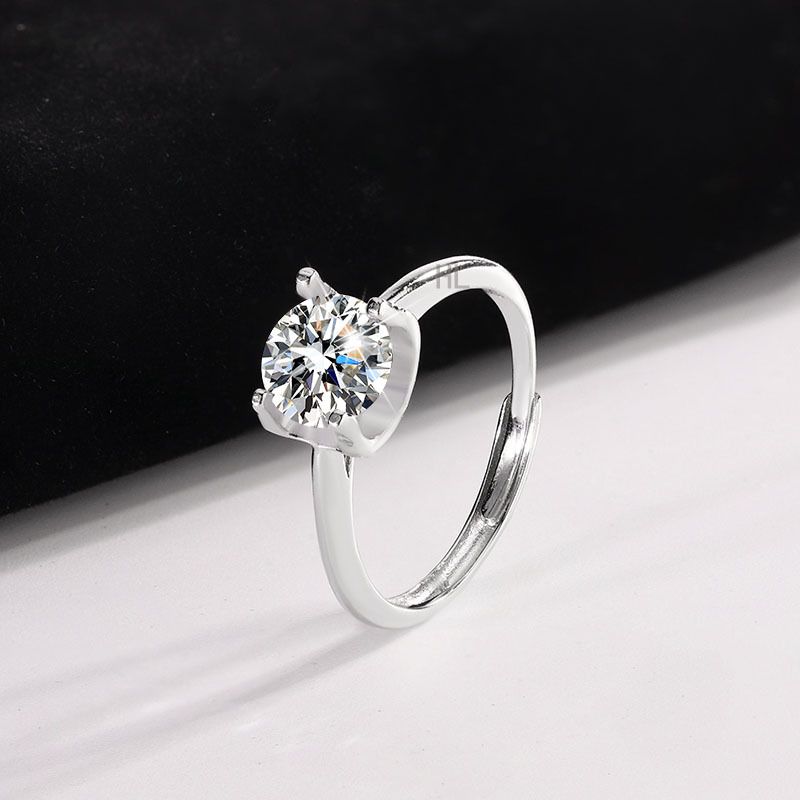 S925纯银戒指女韩版温柔气质时尚小众高级感1克拉镶嵌牛头女戒