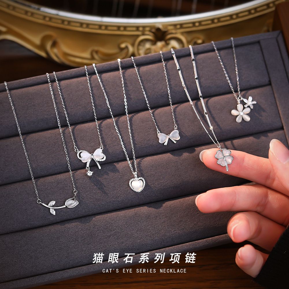 云小舒s925纯银猫眼石项链女韩版轻奢小众高级设计感气质锁骨链