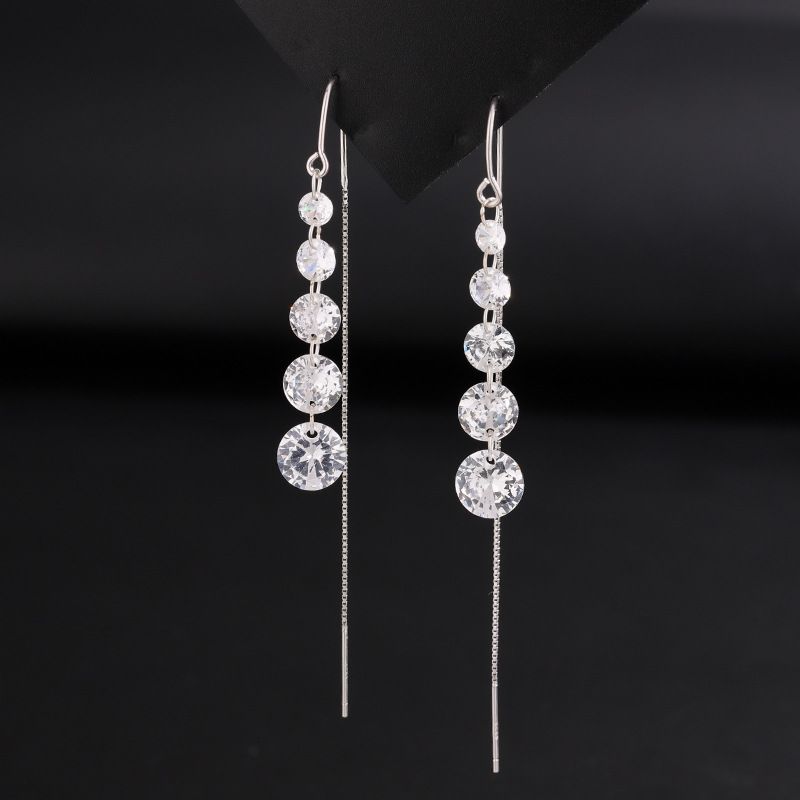 s925纯银新款潮长款锆石气质韩国个性耳环简约个性耳饰女565EX