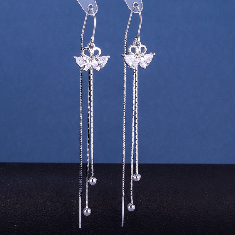 s925纯银耳线女长款流苏天鹅森系显瘦脸圆脸ins耳环278EXins风