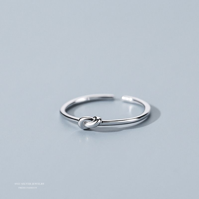S925银打结戒指女素圈指环开口调节戒简约小众设计感单食指戒