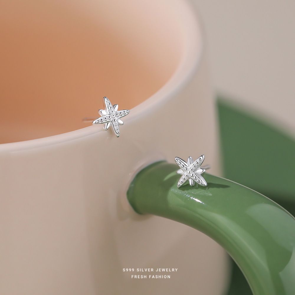 小巧百搭八芒星耳钉女s999纯银小清新时尚精致足银耳饰养耳洞耳饰