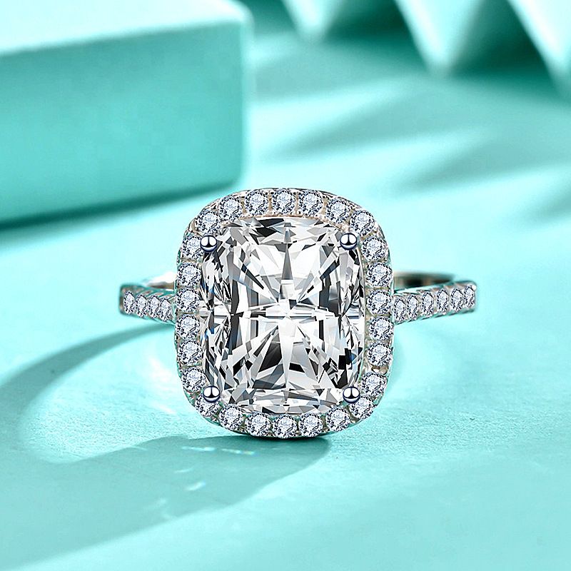 925纯银戒指长方形嘻哈个性女戒镶嵌锆石钻戒指环饰品礼物