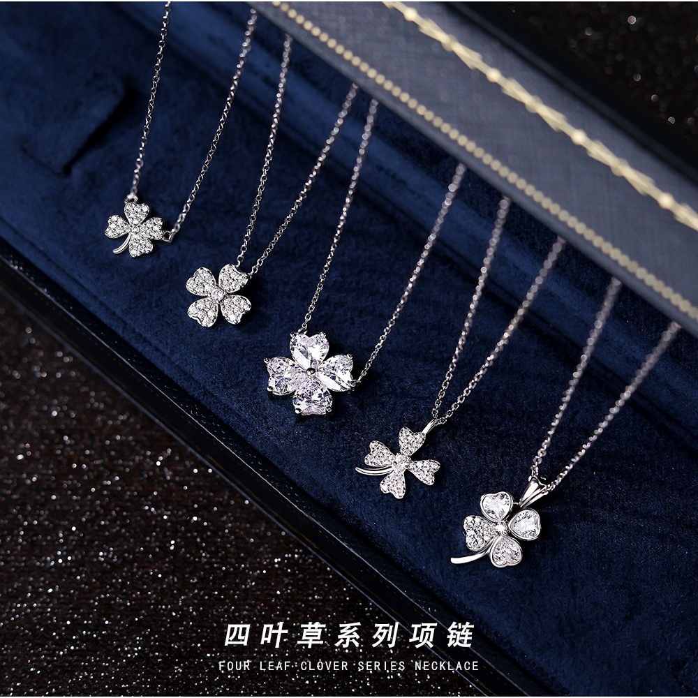 云小舒s925纯银锆石四叶草项链轻奢高级冷淡风网红夏季锁骨链