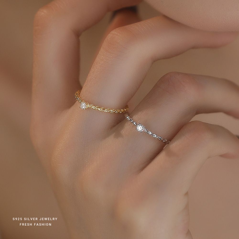 波光粼粼锆石戒指女s925纯银小众设计食指戒高级感韩版百搭指环