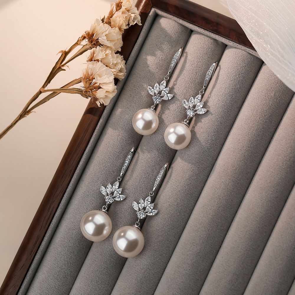 法式轻奢施家珠莲花耳坠女s999纯银高级感优雅珍珠耳钉新娘耳饰