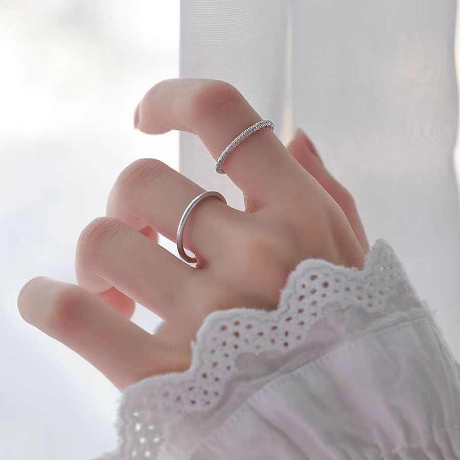 S999纯银素圈戒指女韩版设计小众轻奢时尚潮个性古法情侣细食指戒