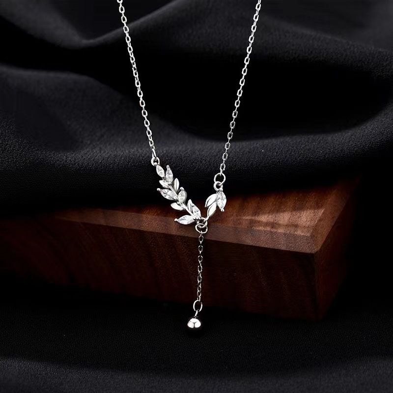 s925纯银镶嵌麦穗项链夏季女轻奢高级感森系锁骨链小清新流苏项饰