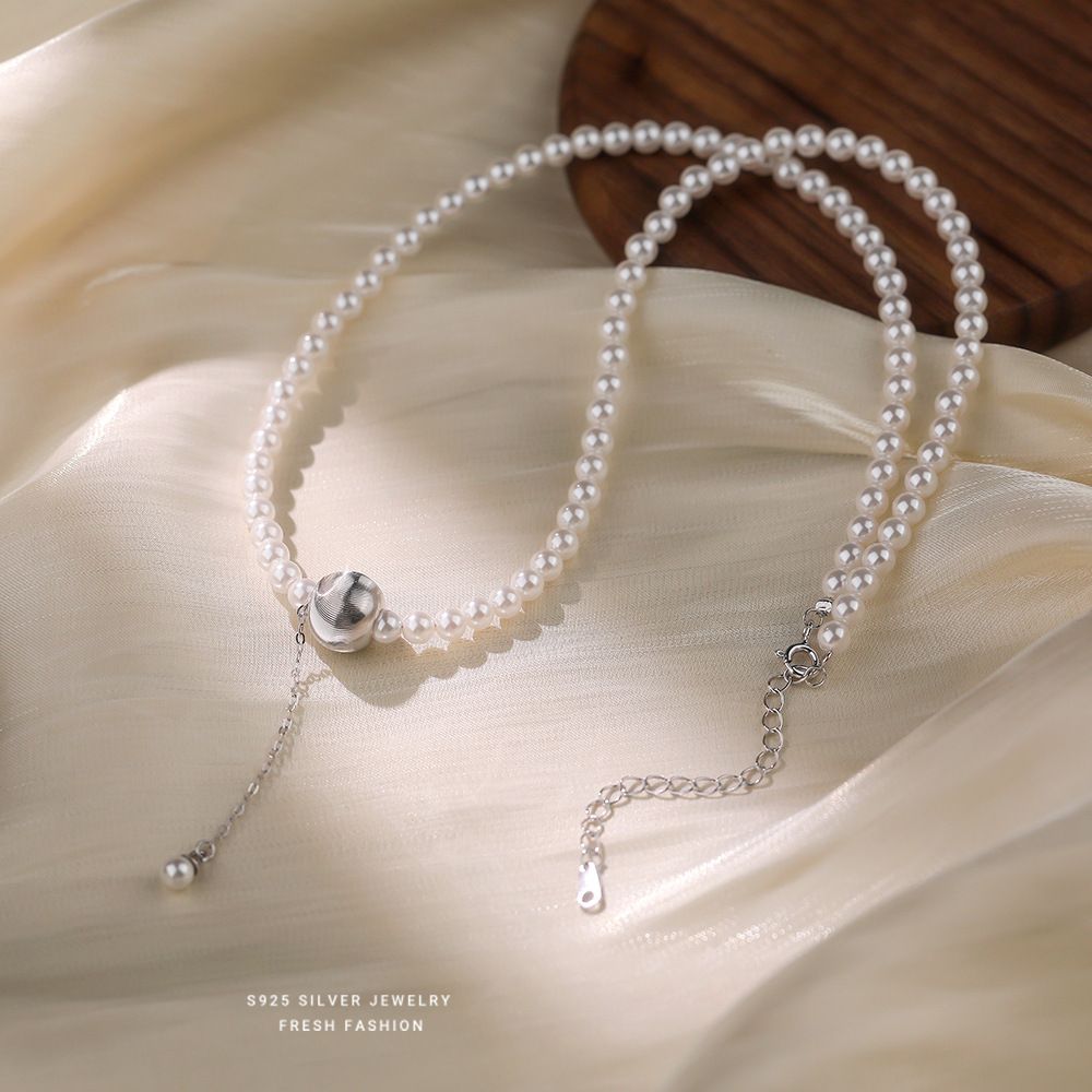 原创S925纯银轻奢流苏珍珠项链女法式气质高级感贝珠锁骨链