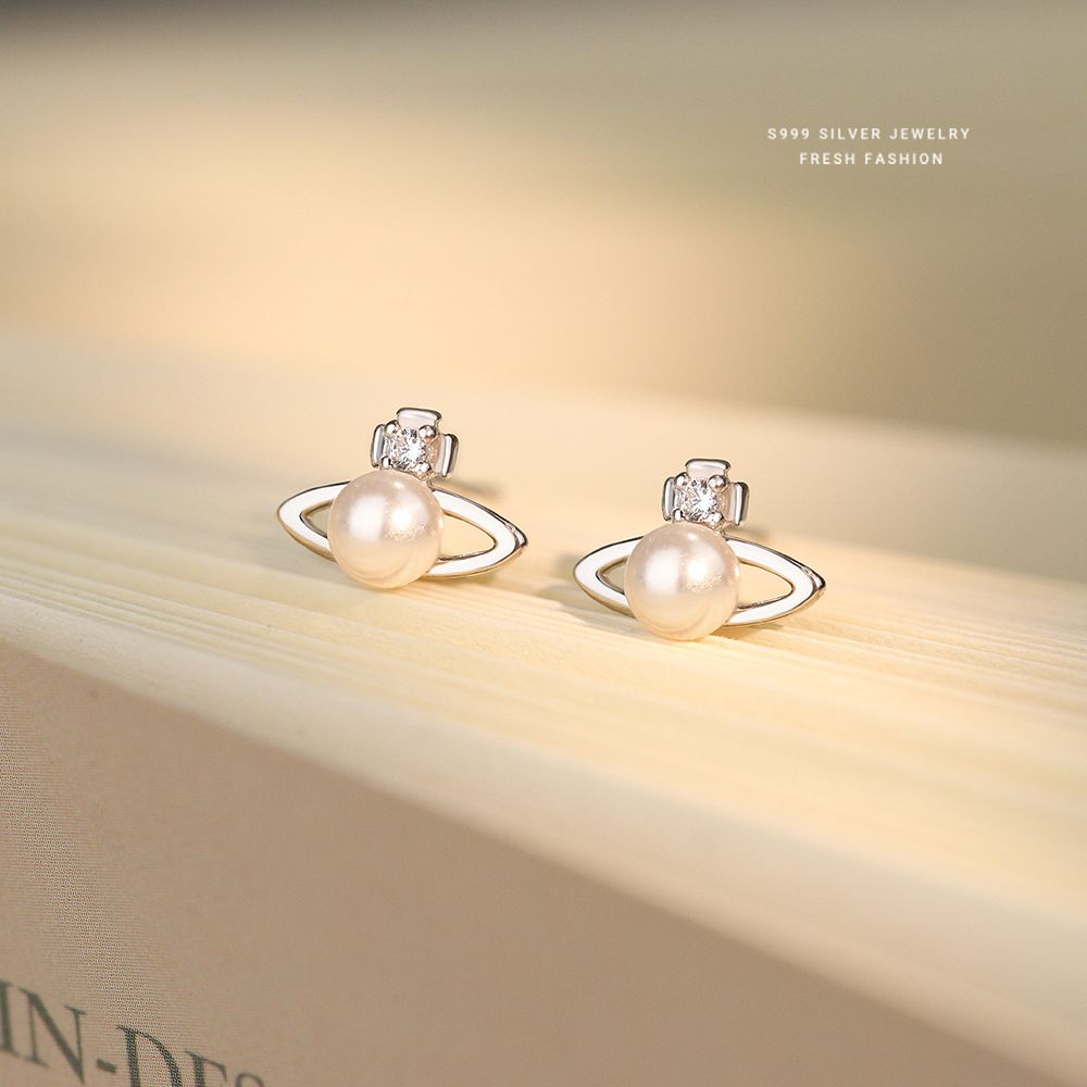 极简风锆石圆珠星球耳钉女s999纯银百搭轻奢高级感足银耳饰养耳洞