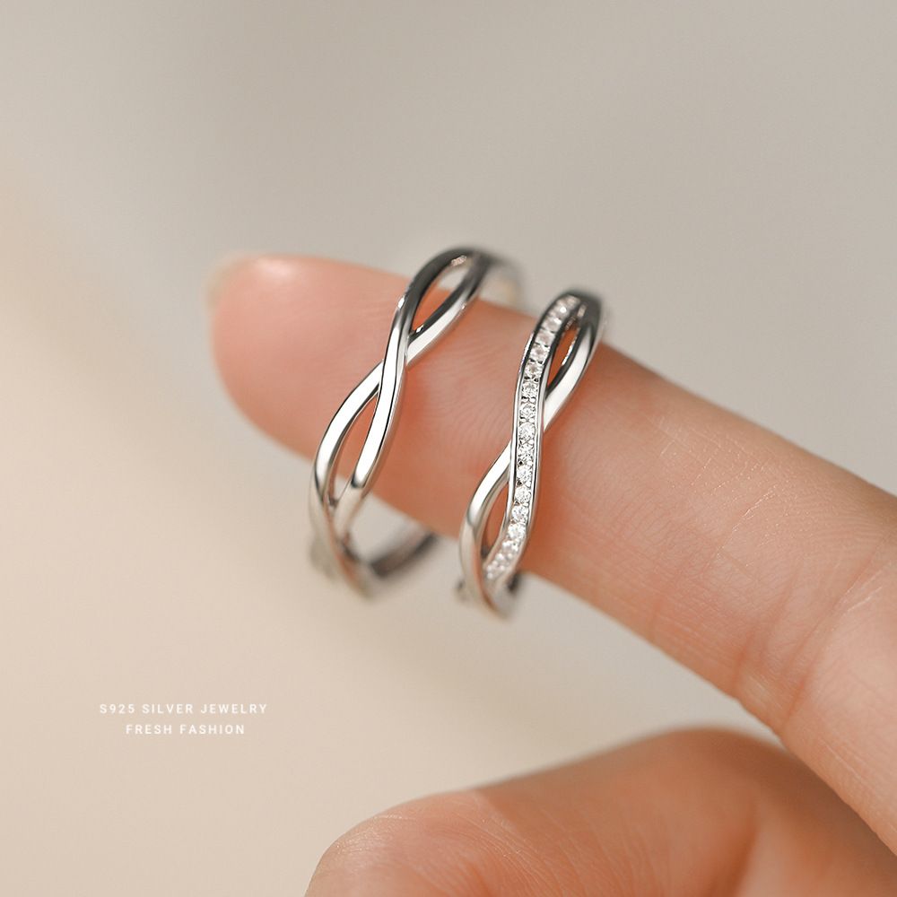 韩版时尚爱意缠绕情侣戒指s925纯银百搭轻奢对戒开口可调节指环
