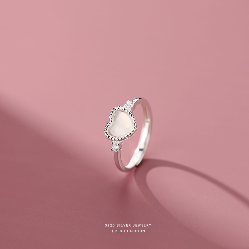 s925纯银白玛瑙戒指女韩版时尚百搭简约森系指环女银戒指