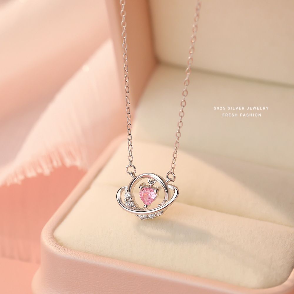 甜美仙女风星球爱心灵动项链女s925纯银饰品百搭轻奢锁骨链镶锆石