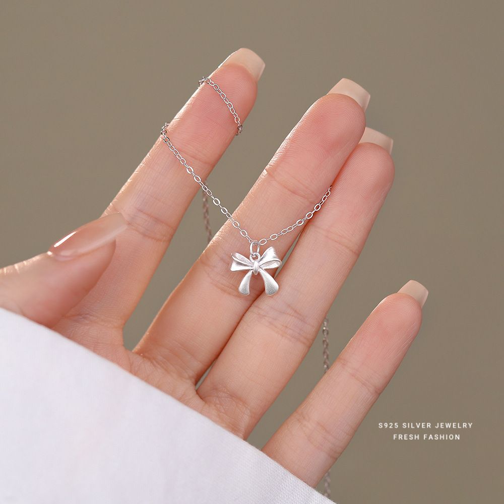 温柔晚晚风蝴蝶结项链女s925纯银韩版百搭时尚轻奢甜美锁骨链