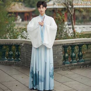 出租汉服古风仙气原创男女情侣大码古装侠客书生青少年白色套装