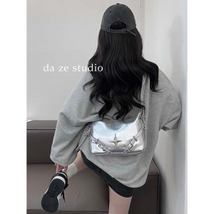大包包女2024新款单肩斜挎小众设计y2k辣妹大容量通勤银色托特包