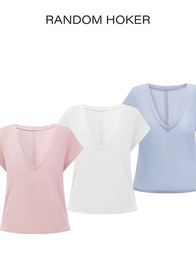 RANDOM HOKER多色V领飞边袖微修身T恤