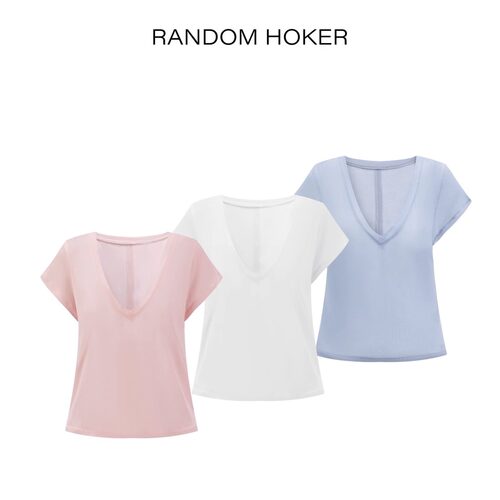 RANDOM HOKER多色V领飞边袖微修身T恤