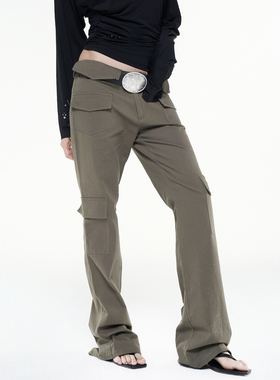 RANDOMHOKER 低腰微喇修身多口袋辣妹工装裤小众设计感休闲长裤女