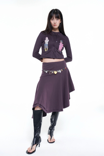 RANDOMHOKER 假两件人物印花开衫上衣/不规则半身裙秋冬新款套装