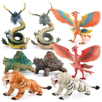 仿真神话故事 青龙白虎玄武朱雀魔幻实色动物手办摆件模型