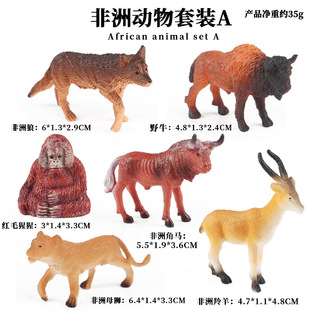 迷你仿真非洲野生动物模型套装摆件狼剑羚羊角马红毛猩猩野牛狮子