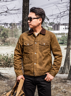 红风 美式复古TYPE3油蜡夹克灯芯绒领工装外套男春秋款 防水面料