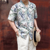 红风 夏 男宽松复古ALOHA提花凉感莱赛尔古巴领夏威夷衬衫 短袖 衬衫