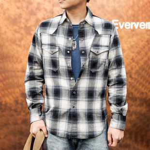 红风 德普棋盘格衬衫男款长袖美式复古法兰绒格子西部衬衣 复刻RL