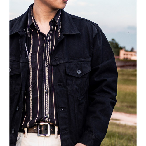 红风TYPE3全黑色双染牛仔外套男原牛美式复古夹克赤耳丹宁牛仔衣