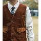 马甲加厚马夹外套男秋冬休闲外穿V领背心 短款 红风 复古灯芯绒美式
