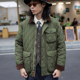 复古英伦猎装 红风经典 春季 军绿色菱格绗缝棉衣男款 夹克棉袄外套 款