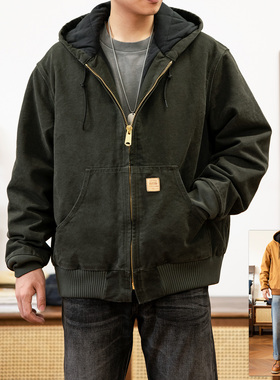 红风 咔哈特J130夹克男秋冬款加厚夹棉美式复古工装帆布连帽外套