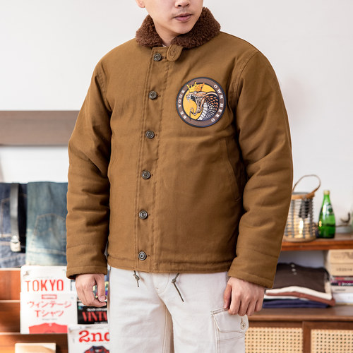 红风 N1甲板服海军夹克君装男秋冬宽松加厚羊毛棉服复古工装外套