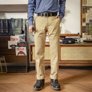 裤 复古工装 赤耳休闲裤 男赤耳修身 红风 直筒军绿色chino长裤 美式