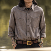 男长袖 红风1930s胡椒盐石楠条纹工装 衬衫 秋冬复古休闲西部衬衣