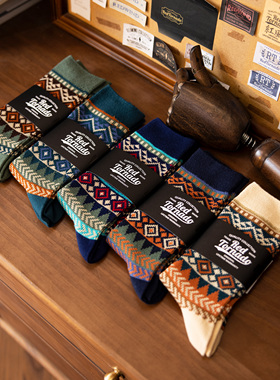 红风 纯棉民族风中筒袜NINOMAE阿美咔叽男女复古花袜长袜子