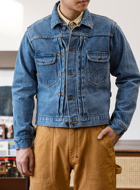 红风 洗水牛仔外套男18oz重磅短款修身牛仔衣夹克11MJ列侬同款