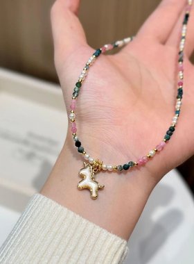 多巴胺彩色串珠独角兽锁骨链