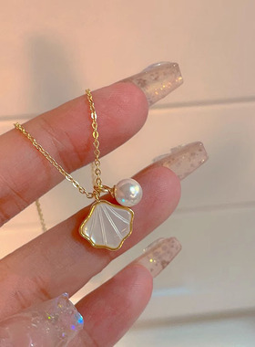 新款珍珠贝壳项链女轻奢优雅