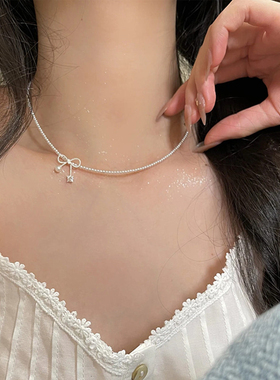 轻奢小众蝴蝶结珍珠锁骨链女