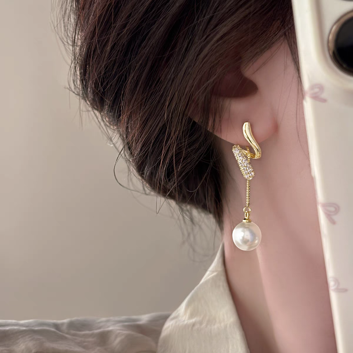 流苏小众长款纯银耳钉珍珠法式