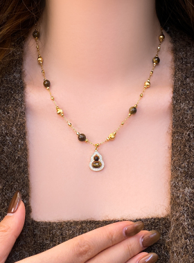 天然虎眼石葫芦吊坠锁骨链女款