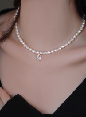 天然珍珠水滴砖方块项链