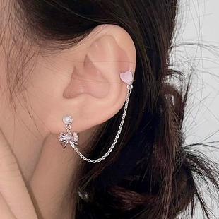 双耳钉链条钛钢耳骨钉女小众设计感流苏耳链耳环2025新款耳钉耳饰