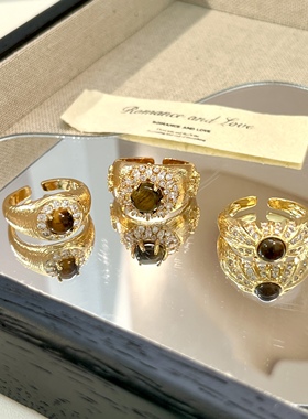中古风金色拉丝戒指女轻奢高级感