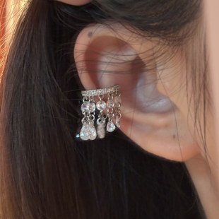 绝美独特水滴锆石流苏短款耳夹无耳洞无痛耳骨夹轻奢高级感耳饰品