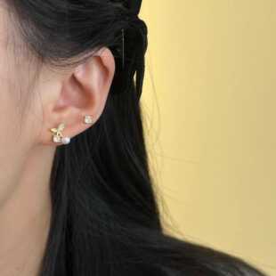 绝美耳钉女S952银针微镶精致小巧樱桃耳钉环2025新款爆款高级耳饰